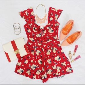 Red Floral Romper